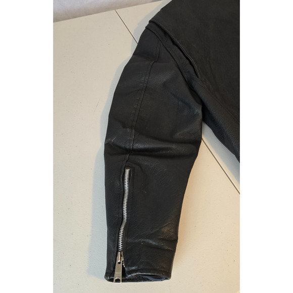 Prime Parts Leather Belted Motorcycle Jacket Men's 42 Black Biker Bomber USA VTG - Picture 7 of 16